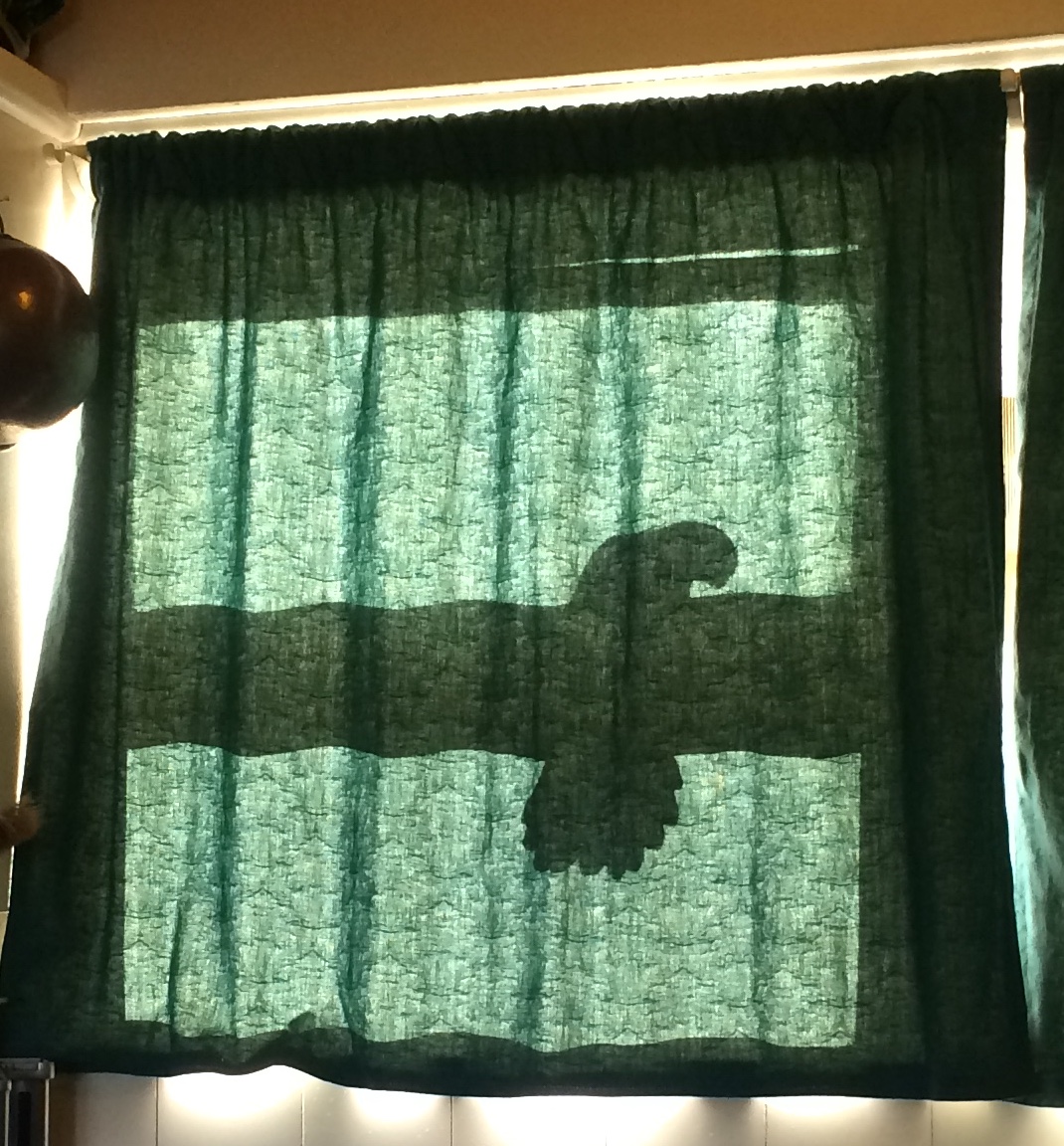 King Parrot waiting behind curtain