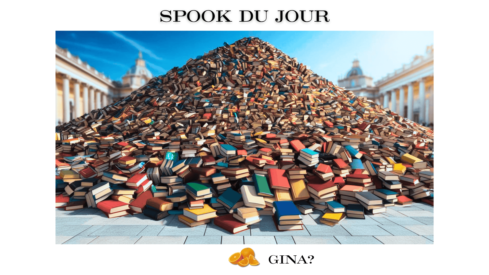 A mountain of books looks tooks